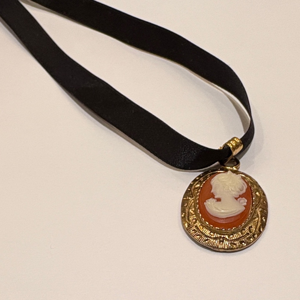 Gold and Black Cameo Pendant Necklace
